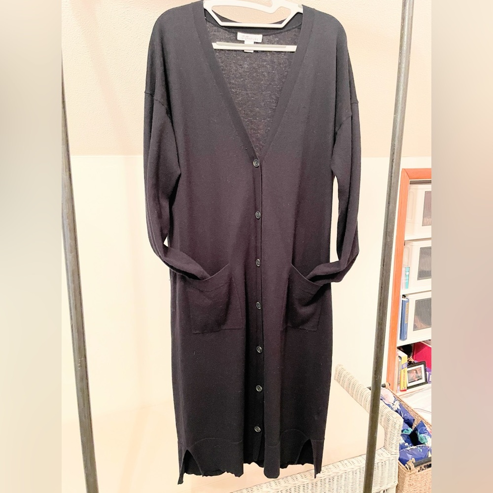 Nordstrom 100% Cashmere Ling Duster Cardigan - True Black (L) Large